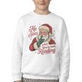 He Sees What You'Ve Been Reading Bookish Christmas Humor Youth Crewneck Sweatshirt He Sees What You'Ve Been Reading Bookish Christmas Humor Youth Crewneck Sweatshirt