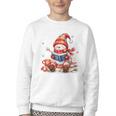 Snowman Reading Books Lovers Christmas Librarian Bookworm Youth Crewneck Sweatshirt