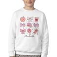 Valentine Teacher Cute Bows Apple Globe Pencil Books Art Youth Crewneck Sweatshirt