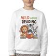 Wild About Reading Zoo Animals For Bookworm Book Reader Youth Crewneck Sweatshirt