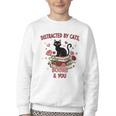 Women's Cat Books Romantic Floral Aesthetic Book Lover Cat Owner Youth Crewneck Sweatshirt