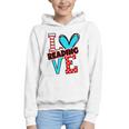 I Heart Books Love Reading Red And Stripe Animated Cat For Men Women Girls Kids Graphic Youth Hoodie