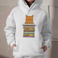 Cute Orange Tabby Cat Reading On Pile Of Books Graphic Youth Hoodie