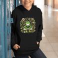 Cute Floral Frog Book Reading Graphic Youth Hoodie