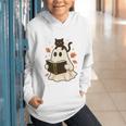 Books Ghost Reading Book Halloween Library Cat Fall Graphic Youth Hoodie