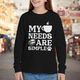 Book Coffee Dog Book My Needs Are Simple Men Women Kids Youth Long Sleeve Tee