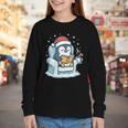 Cute Christmas Penguin Reading Book Cozy Winter Holiday Art Youth Long Sleeve Tee