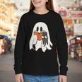 Cute Ghost Cat Reading Book Spooky Season Halloween Costume Youth Long Sleeve Tee