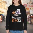 Halloween Teacher Women Cute Reading Ghost Read More Books Youth Long Sleeve Tee