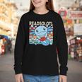 Readsolotl Blue Kawaii Axolotl Book Lover Reading Retro Youth Long Sleeve Tee