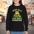 Toad-Ally 100 Days Smarter Frog Reading Book 100 School Day Youth Long Sleeve Tee
