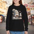 Vintage Cute Gnome Reading Book Coffee Cute Gnome Graphic Youth Long Sleeve Tee