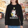 Women's Reading Is Lit Unicorn Library English Teacher Book Lover Youth Long Sleeve Tee