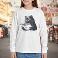 Reading Cat Cat Book Lover Youth Long Sleeve Tee