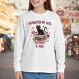 Women's Cat Books Romantic Floral Aesthetic Book Lover Cat Owner Youth Long Sleeve Tee