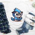 Adorable Book Lover Blue Jay With Reading Glasses Cute Raglan Baseball Tee Youth Long Sleeve Tee