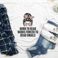 Born To Read Books Forced To Read Emails Messy Bun Reading Youth Long Sleeve Tee
