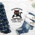 Read Banned Books Drink Coffee Fight Evil Retro Cat Youth Long Sleeve Tee