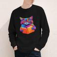 Cat Book Shirt Colorful Cat Reading Book Youth Long Sleeve Tee