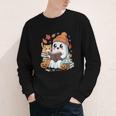 Cute Cozy Ghost Reading With Cat Book Lover Autumn Fall Youth Long Sleeve Tee Cute Cozy Ghost Reading With Cat Book Lover Autumn Fall Youth Long Sleeve Tee