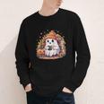Cute Ghost Drinking Coffee Halloween Reading Book Retro Youth Long Sleeve Tee