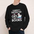 Easily Distracted By Cats And Books Cute Cat And Book Lovers Youth Long Sleeve Tee