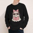 Ghost Reading Book Halloween Cat Lover Youth Long Sleeve Tee
