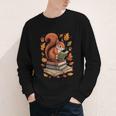 Squirrel Reading Book Lovers Fall Leaves Library Books Youth Long Sleeve Tee