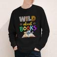 Wild About Reading Books Reader Bookworm Animals Book Lover Youth Long Sleeve Tee