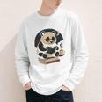 Cute Panda Reading Book Under Moon Bookworm Coffee Lover Youth Long Sleeve Tee