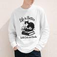 Life Is Better With Cats & Books Tuxedo Cat Mom Women Youth Long Sleeve Tee