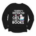 Easily Distracted By Cats And Books Cute Cat And Book Lovers Youth Long Sleeve Tee