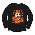 Ghost Reading Book Lovers Autumn Fall Halloween Youth Long Sleeve Tee