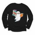 Ghost Reading Books Halloween Library Youth Long Sleeve Tee