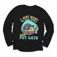 I Just Want To Read Books And Pet Cats Cat Book Lovers Youth Long Sleeve Tee