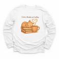 Cats Books And Coffee Heart Cozy Cat Lover Bookworm Readers Youth Long Sleeve Tee