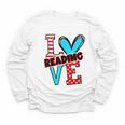 I Heart Books Love Reading Red And Stripe Animated Cat For Men Women Girls Kids Youth Long Sleeve Tee