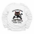 Read Banned Books Drink Coffee Fight Evil Retro Cat Youth Long Sleeve Tee