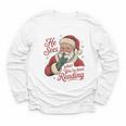 He Sees What You'Ve Been Reading Bookish Christmas Humor Youth Long Sleeve Tee