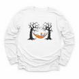 Skeleton Reading Book In Hammock Halloween Reader Youth Long Sleeve Tee Skeleton Reading Book In Hammock Halloween Reader Youth Long Sleeve Tee